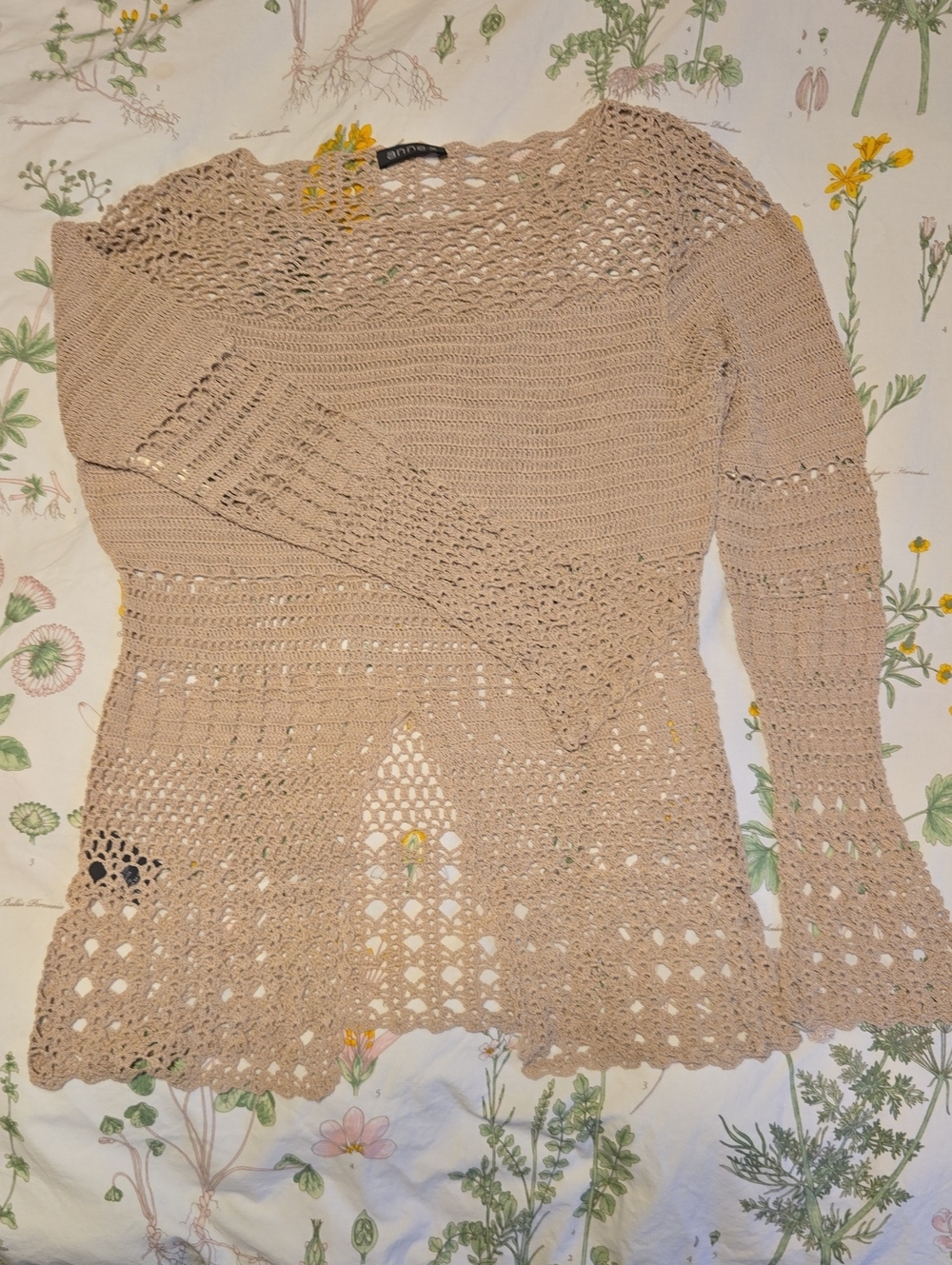 Y2K Vintage Anne. X Beige Crochet Knit Women's Top Like New